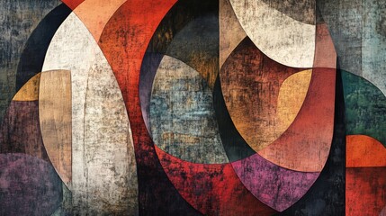Textured colorful curved abstract geometric shapes collide