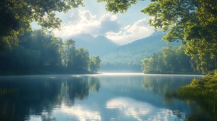 Fototapeta premium Peaceful nature lake water reflection high resolution hd image