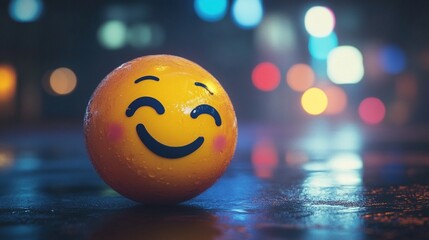 Joyful emoji at night