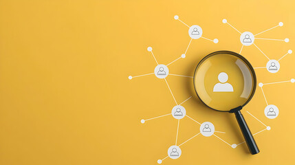 Magnifying Glass Over User Icon On Yellow Background