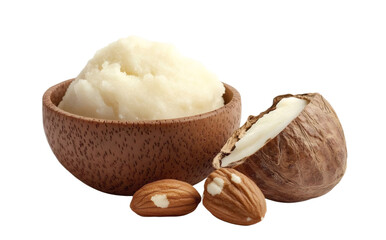 Natural shea butter and nuts isolated on white
