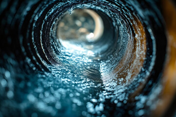 A cut main sewer line being hydro jetted for cleaning