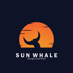 Fototapeta premium whale and sun icon vector illustration template design