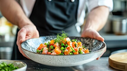 Microbiome chefs crafting gut-health meals in a modern kitchen culinary art fresh ingredients creative presentation