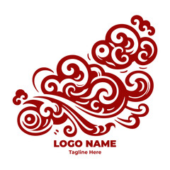 Ornamental Chinese Swirl Cloud Pattern Decorative Traditional Asian Art Vector Illustration Abstract Tribal Tattoo Feng Shui Wind Symbol Cultural Design for Graphic Resources and Background