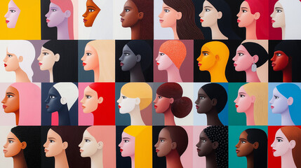 Feminine Female Diversity Group of Women Mosaic Unique Expression Art Background