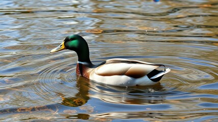Obraz premium Mallard duck swimming gracefully in a serene pond during a sunny day