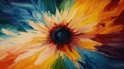 Colorful flower in full bloom with bright petals, artistic strokes give depth and texture