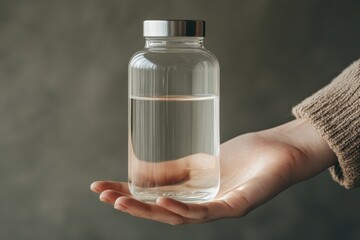 Clear water captured in a hand, reflecting light against a textured background in a serene setting