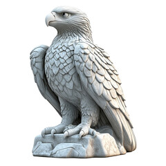 Naklejka premium Majestic cartoonstyle eagle statue perched on a stone base showcasing intricate details and vibrant personality, Majestic Eagle Stone Statue in 3D Cartoon Style on transparent background