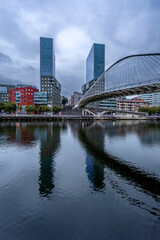 Skyscrapers and bridge in modern Bilbao