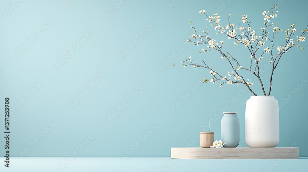 Poster minimalist spring aesthetic display with delicate blossoms