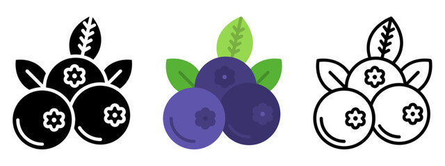 Blueberry Icon, Collection Of Line, Glyph, Flat, Collection of line, Glyph, Flat Icon Set