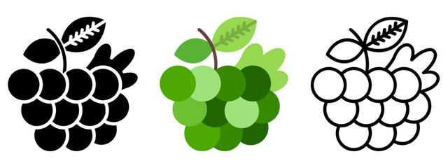 Grapes Icon, Collection Of Line, Glyph, Flat, Collection of line, Glyph, Flat Icon Set