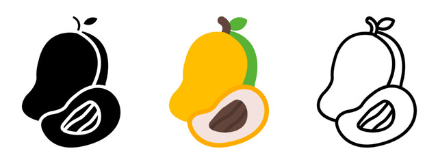 Mango Icon, Collection Of Line, Glyph, Flat, Collection of line, Glyph, Flat Icon Set