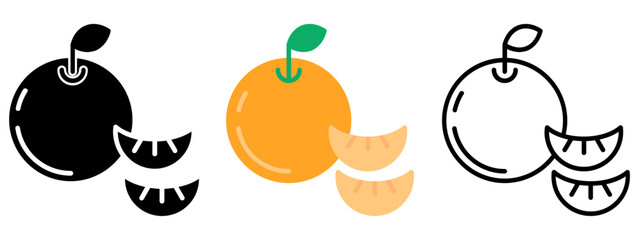 Tangerine Icon, Collection Of Line, Glyph, Flat, Collection of line, Glyph, Flat Icon Set