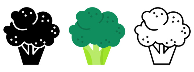 Broccoli Icon, Collection Of Line, Glyph, Flat, Collection of line, Glyph, Flat Icon Set