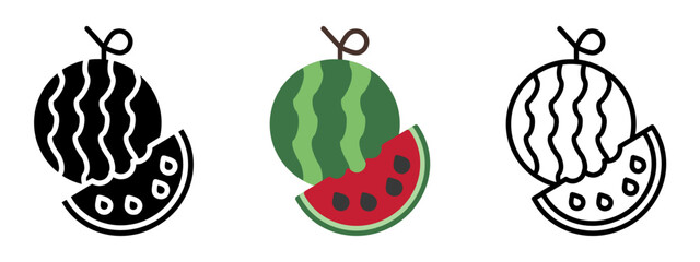 Watermelon Icon, Collection Of Line, Glyph, Flat, Collection of line, Glyph, Flat Icon Set