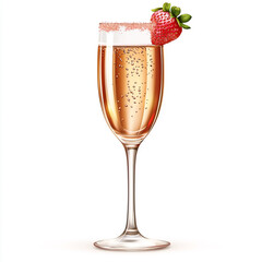 Champagne flute with pink sugar rim and a strawberry garnish illustration