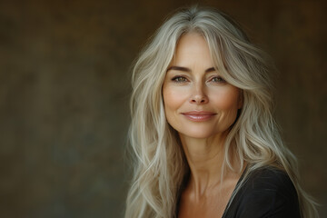 Naklejka premium Portrait Of Smiling Senior Woman With Silver Hair