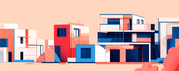 Modern geometric urban architecture with vibrant colors - vector
