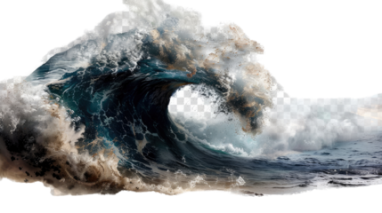 Oceanic Majesty: Witness the raw power and beauty of the ocean as a colossal wave curls and crashes, displaying a stunning array of textures and hues in this striking image.