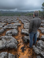 Man Contemplating Rocky Landscape