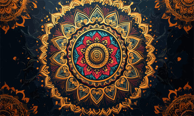 Intricate floral mandala with vibrant patterns and rich colors, decorative design vector