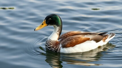 Obraz premium Colorful duck swimming gracefully in a serene lake during a sunny day