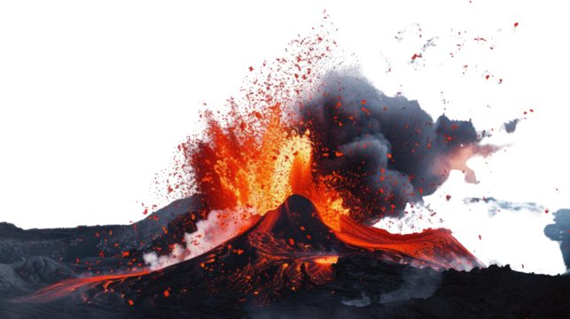 Volcanic Eruption's Fury: An awe-inspiring moment of nature's raw power, a volcano erupts, spewing forth molten lava and ash, creating a dramatic spectacle.