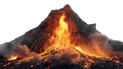 Fiery Fury: An active volcano erupts, with molten lava flowing down its slopes, creating a dramatic and awe-inspiring scene.