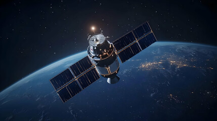 Satellite Orbiting Earth At Night