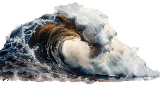 The Majestic Ocean Wave: A breathtaking close-up of a colossal ocean wave crashing with immense power, showcasing the raw beauty of nature's force. The churning water reveals shades of blue and white.