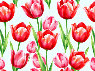 Obraz premium Stunning Seamless Red Tulip Floral Pattern Vibrant Spring Flower Background.