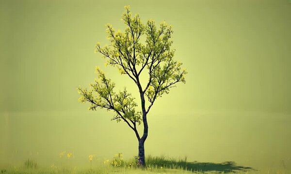 close-up shot of a healthy young sapling with tender leaves and a strong stem, perfectly isolated on a solid green background in ultra-hd