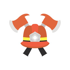 Vector illustration of a red firefighter helmet with a silver badge and crossed axes behind, isolated on white background