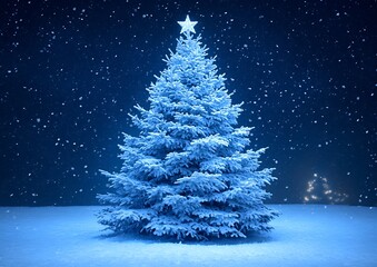 Snowy Christmas Tree Night Sky