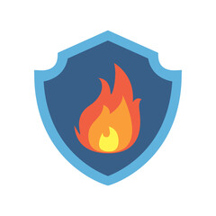 Flat Vector Illustration of a Fire Flame on a Shield Symbol Representing Fire Safety, Protection, or Emergency Services Icon