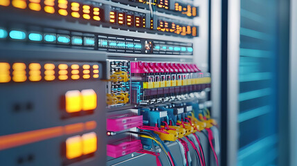 Closeup View Of Colorful Modern Server Rack