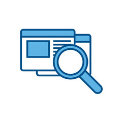 Flat Vector Illustration of a Web Page with Magnifying Glass Representing Website Search, SEO Analysis, or Internet Browsing