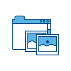 Flat Vector Illustration of a Web Browser Window with Image Thumbnails Representing Digital Media Management or Online Gallery Interface