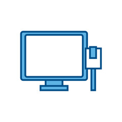 Flat Vector Illustration of a Computer Monitor with Network Cable Representing Internet Connection, Network Setup, or Digital Communication