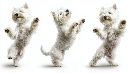 Obraz premium Playful White Dogs Dancing with Joy and Energy in a Fun Setting