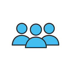 Flat Vector Group of People Icon in Blue – Team, Community, or User Group Symbol for Social Networks, Collaboration, and Human Resources