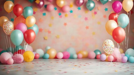 Colorful balloon backdrop for a birthday party