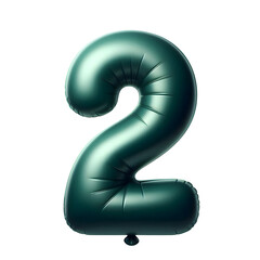 number 2 dark green balloon isolated on white background