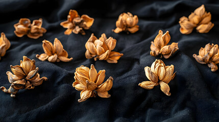 Fototapeta premium Dried Nut Arrangement On Dark Fabric