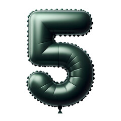 number 5 dark green balloon isolated on white background