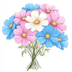 Bright and vibrant bouquet of flowers set against a clean white background, perfect for any occasion or celebration.