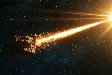 fragmented comet near perihelion, highlighting the breakaway fragments trailing behind the icy nucleus